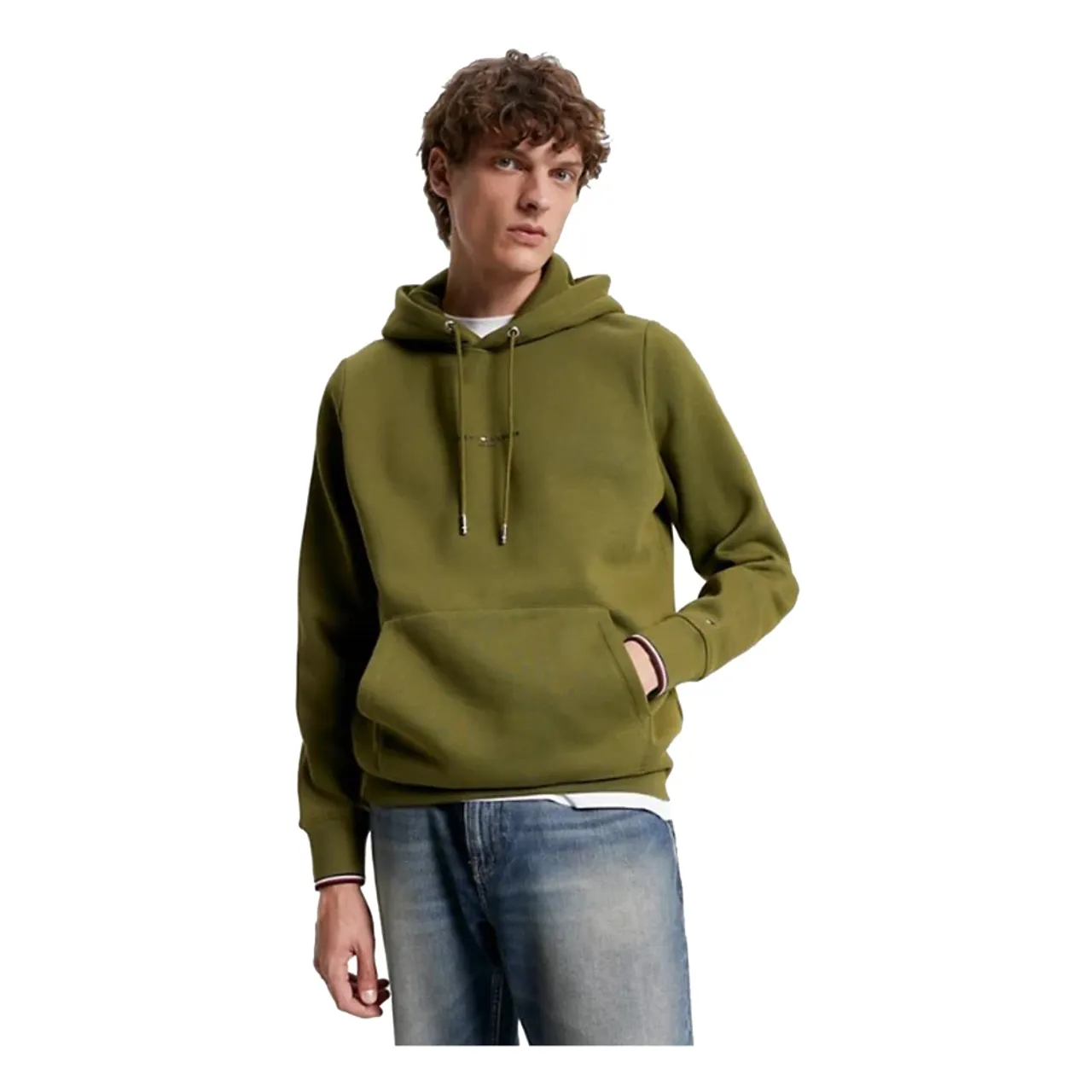 Tommy Hilfiger , Cotton Hooded Sweater with Contrast Stripes ,Green male, Sizes:
