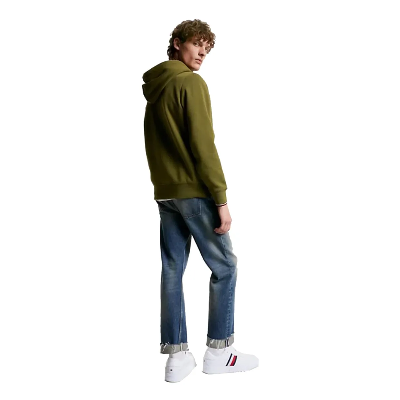 Tommy Hilfiger , Cotton Hooded Sweater with Contrast Stripes ,Green male, Sizes: