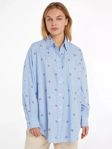 Tommy Hilfiger Cotton Monogram Striped Shirt, Blue/Multi - Blue/Multi - Female
