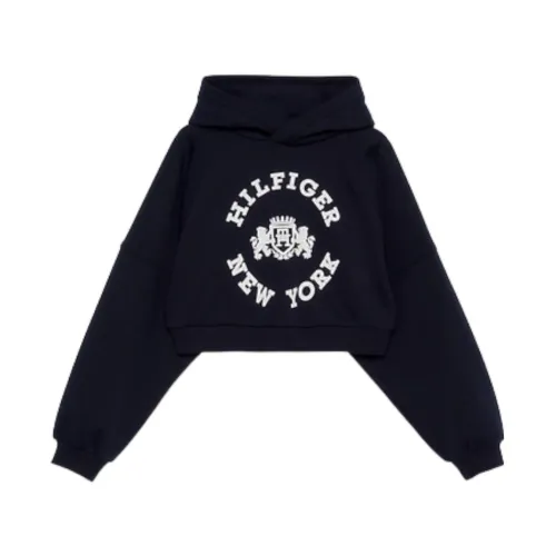 Tommy Hilfiger , Crest Cropped Hoodie - Classic Style and Comfort ,Blue female, Sizes:
