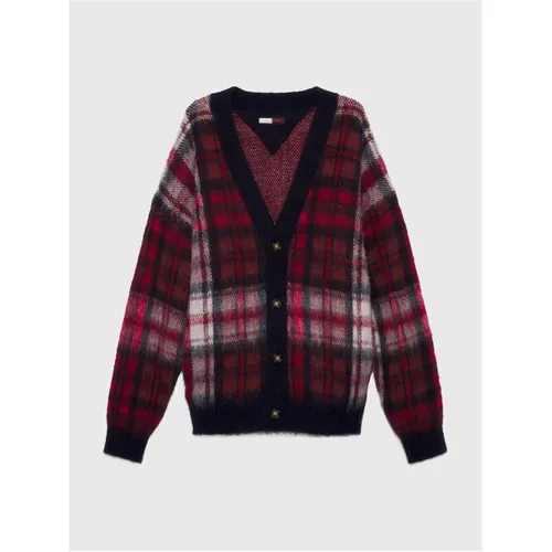 TOMMY HILFIGER Crest Dual Gender Check Relaxed Fit Cardigan - Red