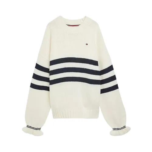 Tommy Hilfiger , Crewneck Sweater with Embroidery ,White female, Sizes: