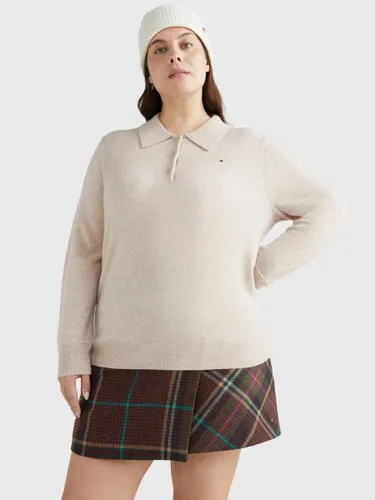 Tommy Hilfiger Curve Cashmere Long Sleeve Polo, White Dove Heather - White Dove Heather - Female