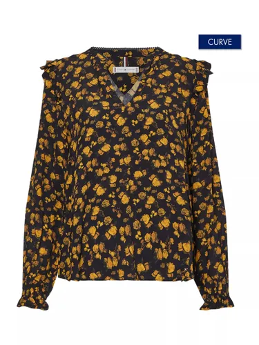 Tommy Hilfiger Curve Crepe Floral Blouse, Black/Yellow - Black/Yellow - Female