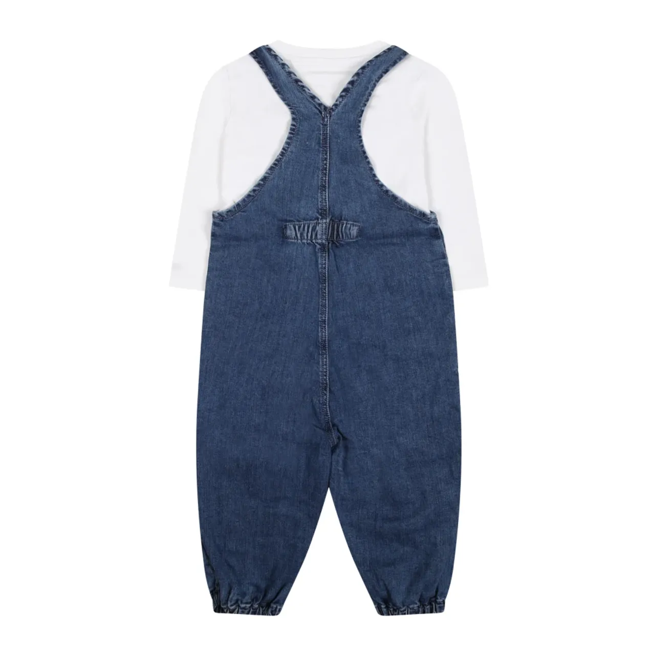 Tommy Hilfiger , Denim Dungarees with Iconic Flag Embroidery ,Blue unisex, Sizes: