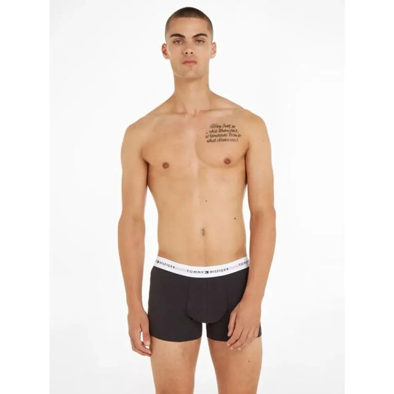 Tommy Hilfiger Essential Logo Waistband Trunks, Pack of 3, Grey/Black/White - Grey/Black/White - Male