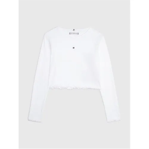Tommy Hilfiger Essential Ruffle Fitted Long Sleeve T-Shirt - White