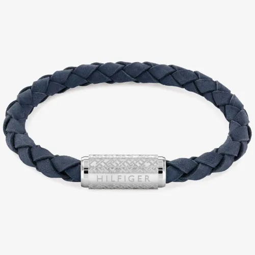 Tommy Hilfiger Exploded Braided Navy Blue Leather Monogram Bracelet 2790480