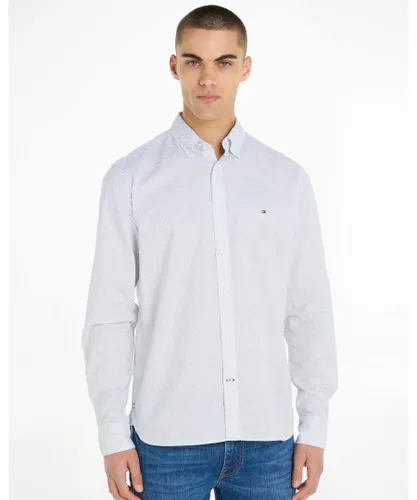 Tommy Hilfiger Flex Mini Print Long Sleeve Mens Slim Shirt - Blue & White