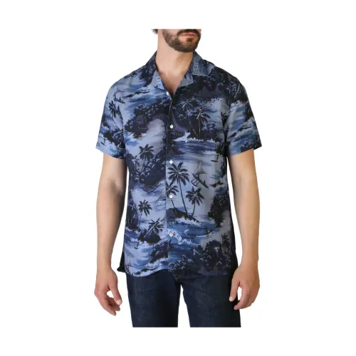Tommy Hilfiger , Floral Short Sleeve Linen Shirt ,Blue male, Sizes: