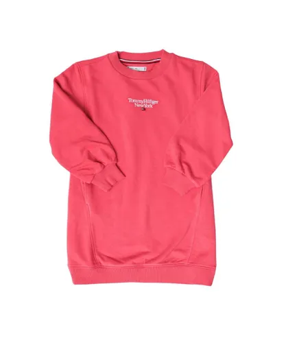 Tommy Hilfiger Girls Girl's Graphic Logo Sweatshirt Dress in Pink Cotton