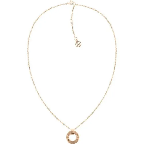 Tommy Hilfiger Gold Circular Pendant Necklace - Pink