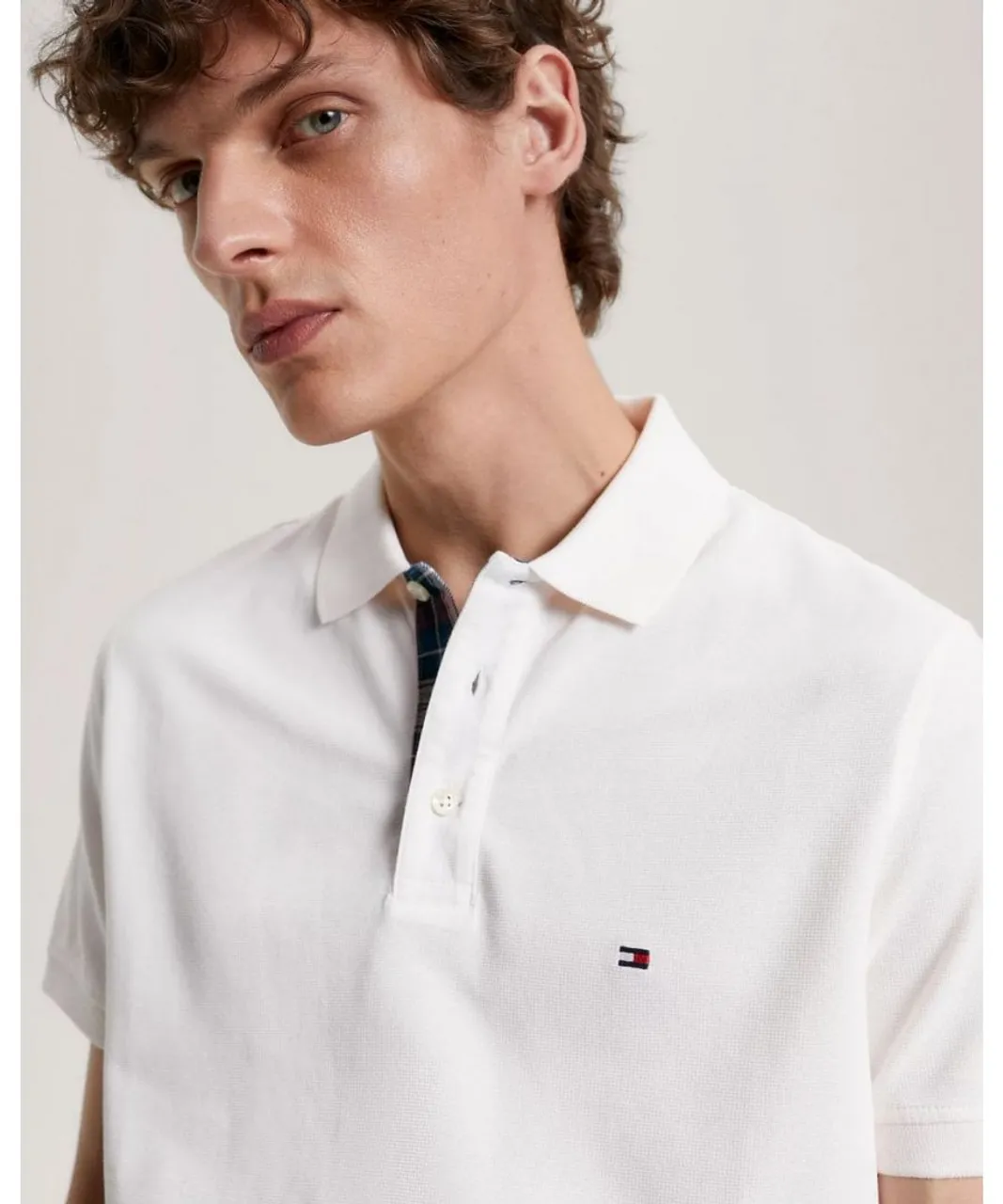 Tommy Hilfiger GS Check Placket Mens Polo - White