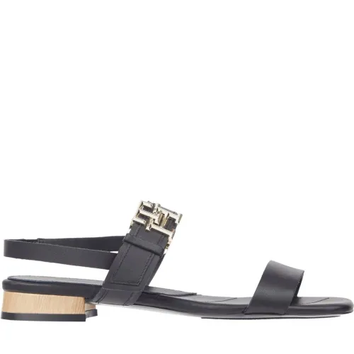 Tommy Hilfiger , hardware flat sandal ,Black female, Sizes: