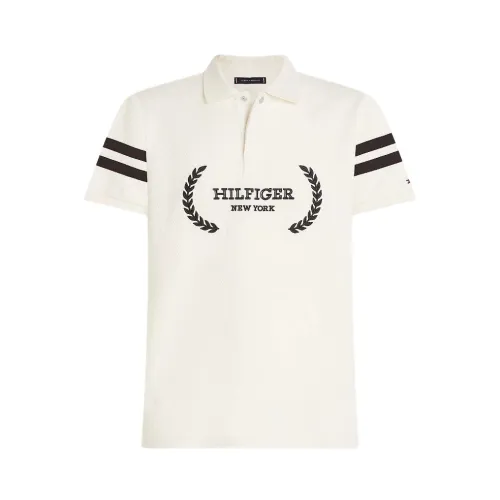 Tommy Hilfiger , Hilfiger Monotype Polo Shirt With Striped Sleeves ,White male, Sizes: