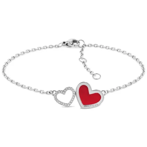 Tommy Hilfiger Hilfiger Women's Red Enamel Heart Bracelet - Silver