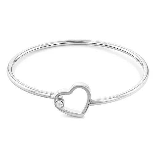Tommy Hilfiger Hilfiger Women's Stainless Steel Crystal Heart Bangle - Silver