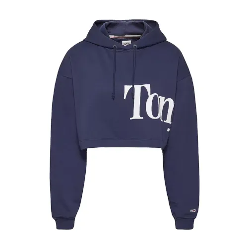 Tommy Hilfiger , Hooded Sweatshirt Super Crop ,Blue female, Sizes: