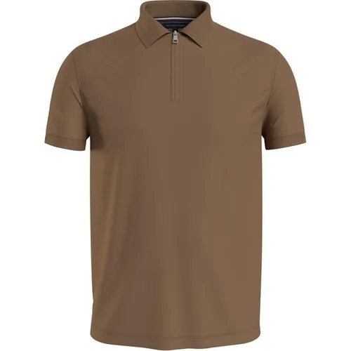 Tommy Hilfiger Interlock Zip Placket Polo Shirt - Brown