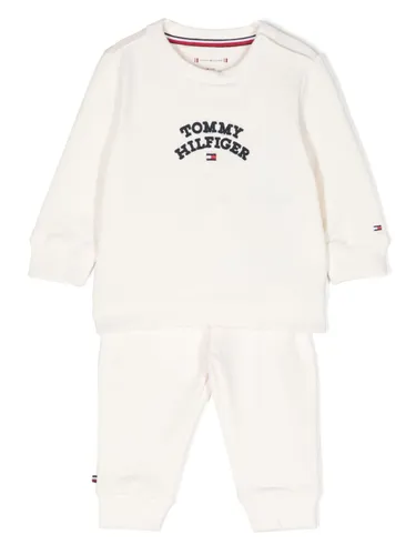 Tommy Hilfiger Junior logo-embroidered cotton jersey tracksuit - Neutrals