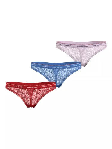 Tommy Hilfiger Lace Thong, Pack of 3, Red/Blue/Pink - Red/Blue/Pink - Female