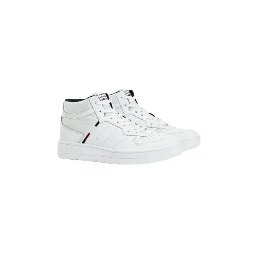 Tommy Hilfiger , Leather Basket-Style High Sneakers ,White male, Sizes: