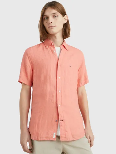 Tommy Hilfiger Linen Short Sleeve Shirt, Peach Dusk - Peach Dusk - Male