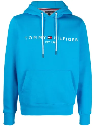 Tommy Hilfiger logo-embroidered pouch-pocket hoodie - Blue