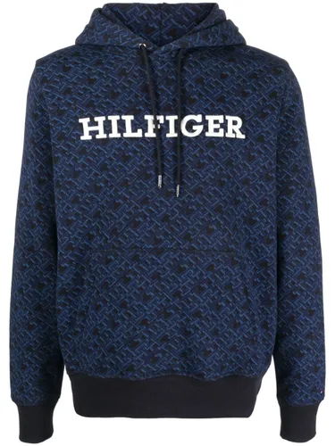 Tommy Hilfiger logo-embroidered printed hoodie - Blue