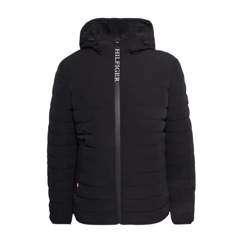 Tommy Hilfiger , Logo-Print Hooded Jacket ,Black male, Sizes: