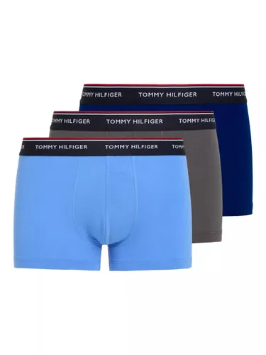 Tommy Hilfiger Logo Waist Organic Cotton Blend Trunks, Pack of 3, Navy/Pale Blue//Ash - Navy/Pale Blue//Ash - Male
