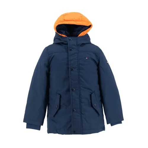 Tommy Hilfiger , Long 2-in-1 Jacket with Hood and Double Zip and Buttons ,Blue male, Sizes: