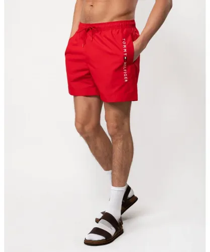 Tommy Hilfiger Medium Drawstring Mens Swim Shorts - Red Recycled Polyester