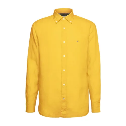 Tommy Hilfiger , Men Regular Fit Linen Shirt ,Yellow male, Sizes: