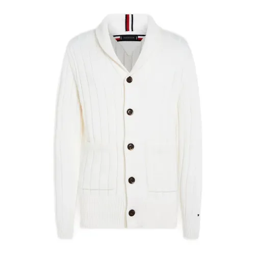 Tommy Hilfiger , Men White Cardigan with Shawl Collar ,White male, Sizes: