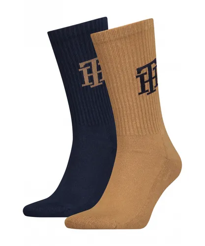 Tommy Hilfiger Mens 2 Pack Monogram Sock - Brown/Navy Fabric