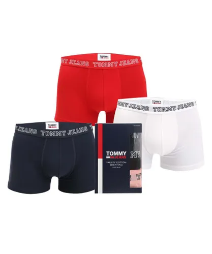 Tommy Hilfiger Mens 3 Pack Logo Waistband Trunks in Black white red Cotton
