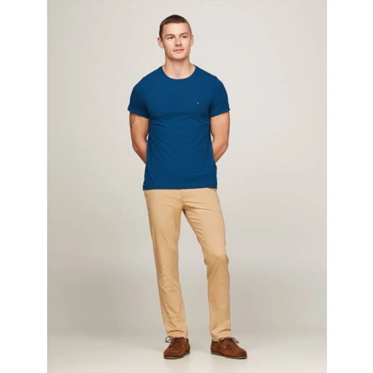 Tommy Hilfiger Mens Anchor Blue Stretch Slim Fit T-Shirt