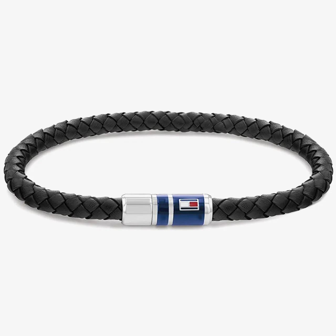 Tommy Hilfiger Mens Black Leather Logo Bracelet 2790293