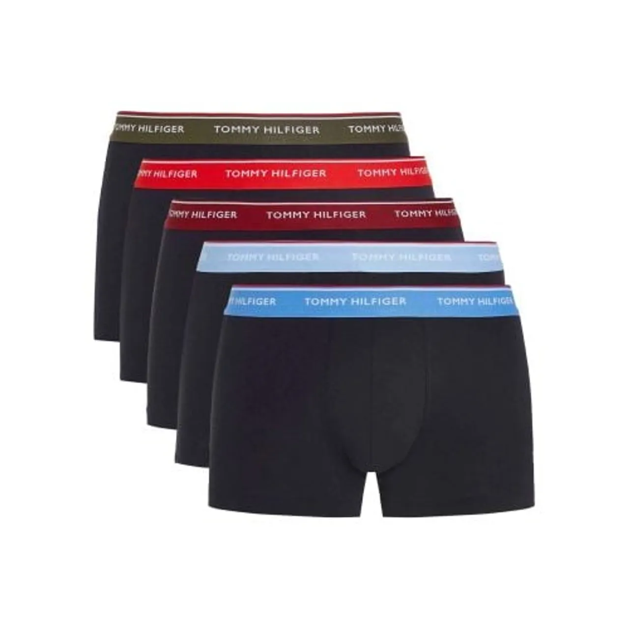 Tommy Hilfiger Mens Blue Spell Fierce Red Army Green Rouge Blue 5-Pack Waistband Trunk