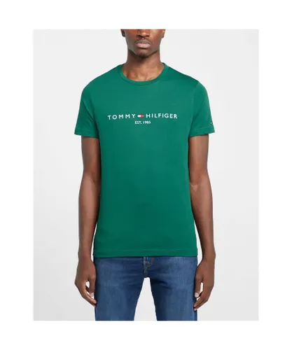 Tommy Hilfiger Mens Bold Logo T-Shirt in Green Cotton