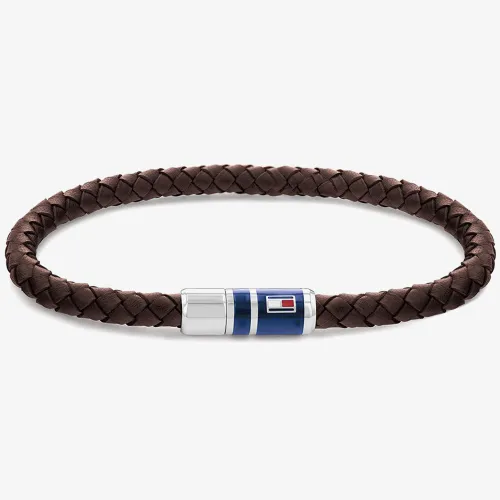 Tommy Hilfiger Mens Brown Leather Logo Bracelet 2790295
