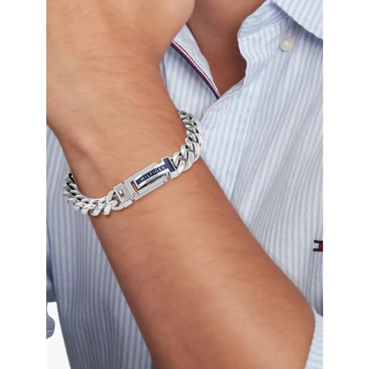 Tommy Hilfiger Men's Chain Logo Bracelet - Silver - Male