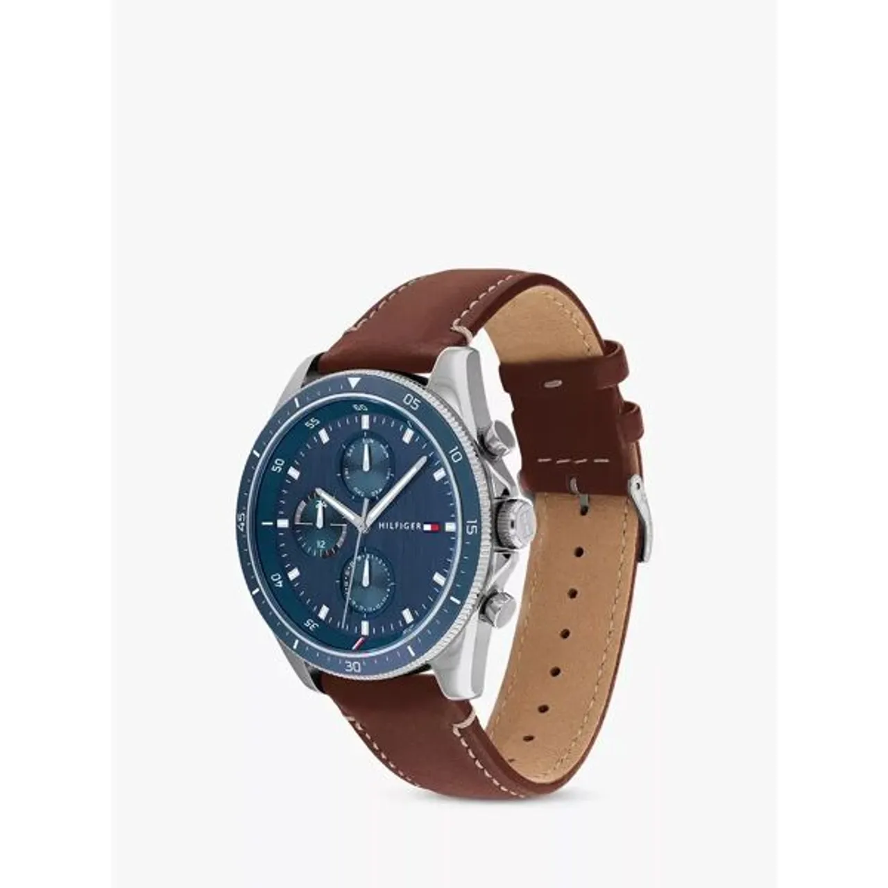Tommy Hilfiger Men's Chronograph Leather Strap Watch - Brown/Blue 1791837 - Male