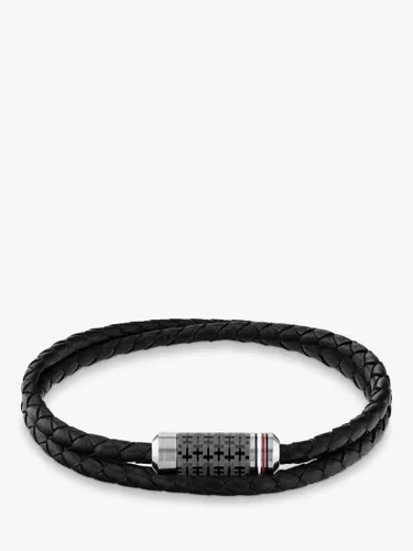 Tommy Hilfiger Men's Double Wrap Enamel Flag Leather Bracelet - Black - Male