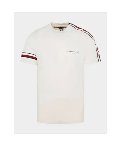 Tommy Hilfiger Mens Global Stripe T-Shirt in Ecru Cotton
