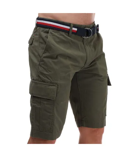 Tommy Hilfiger Mens John Cargo Shorts in Green Cotton