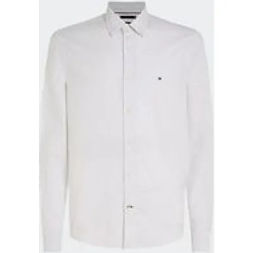 Tommy Hilfiger Men's Micro Print Slim Fit Poplin Shirt in Optic White / Carbon Navy