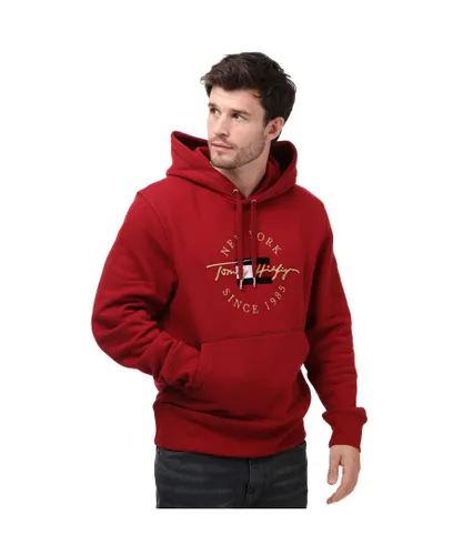 Tommy Hilfiger Mens Seasonal Icon Hoodie in Red Cotton