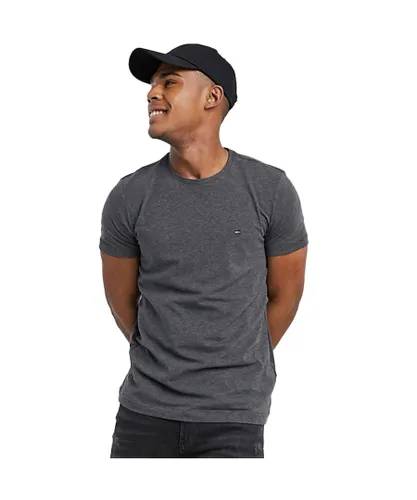 Tommy Hilfiger Mens Short Sleeve Logo T Shirts - Grey Cotton